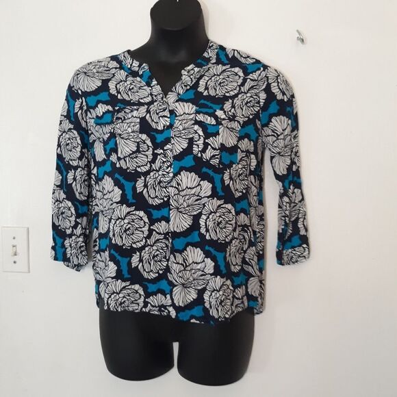 Stylus blue floral button down blouse - Picture 1 of 4